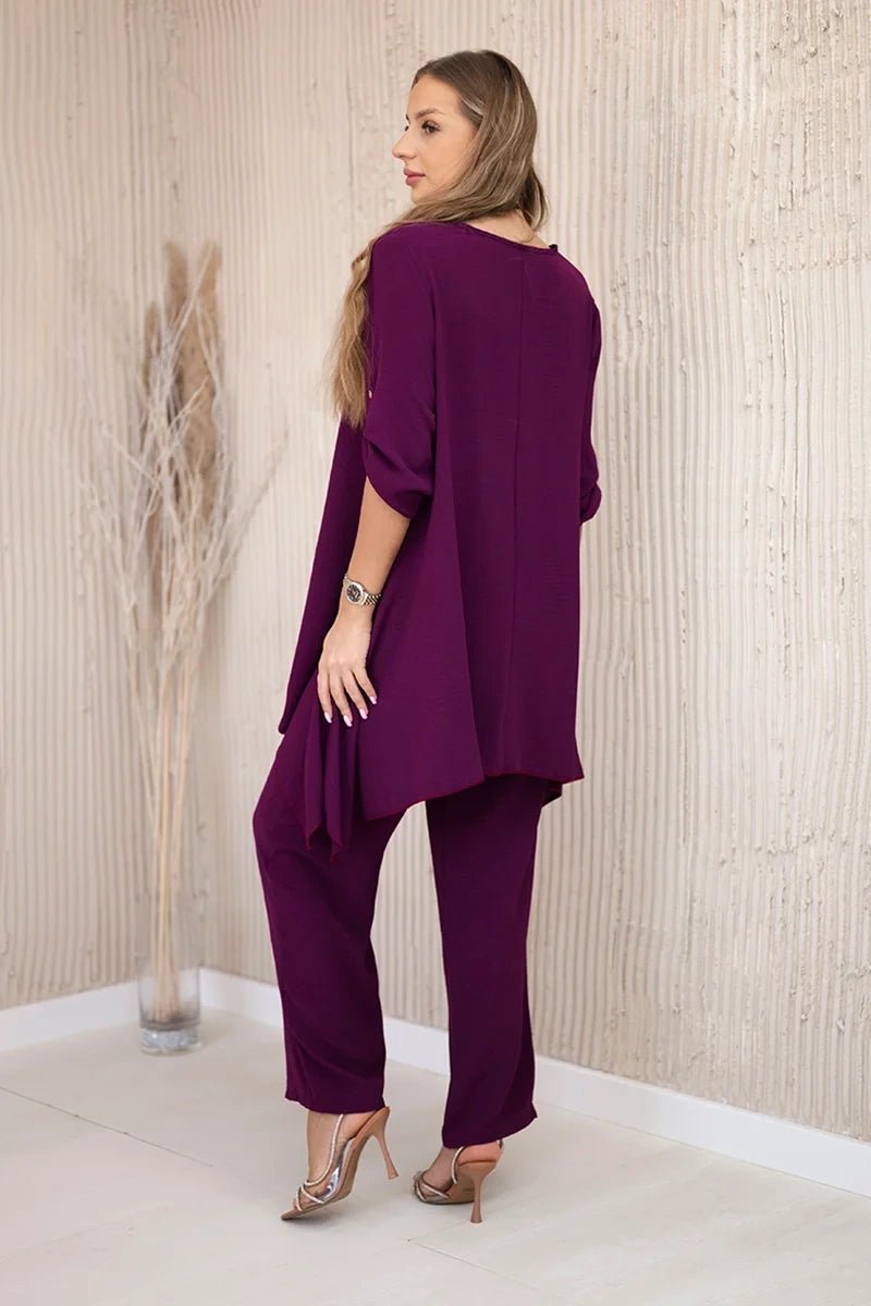 Set of blouse + pants with pendant 1025A / – Purple || Dark цвет / color | Lexline Fashion