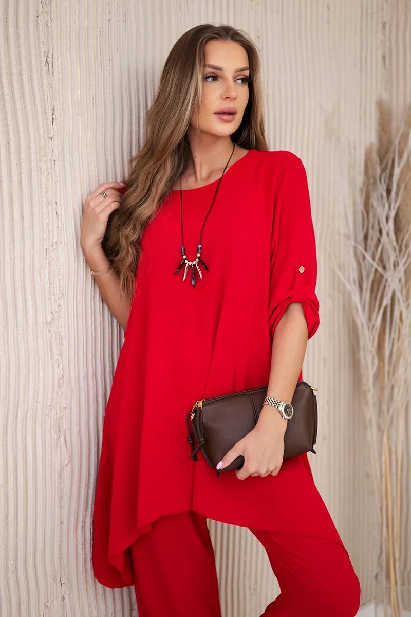 Set of blouse + pants with pendant 1025A / – Red цвет / color | Lexline Fashion