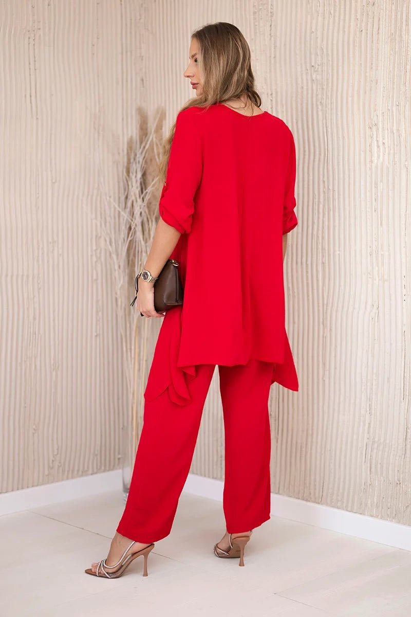 Set of blouse + pants with pendant 1025A / – Red цвет / color | Lexline Fashion