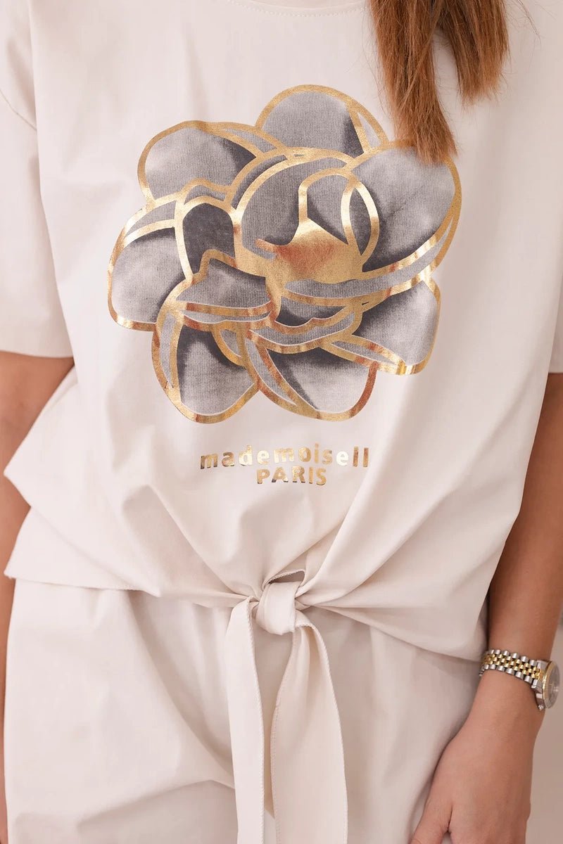 Set of blouse + shorts with a print 6919D / – Beige цвет / color | Lexline Fashion