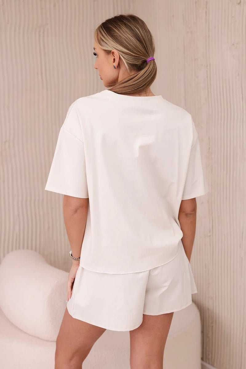 Set of blouse + shorts with a print 6919D / – Beige цвет / color | Lexline Fashion