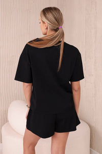 Set of blouse + shorts with a print 6919D / – Black цвет / color | Lexline Fashion