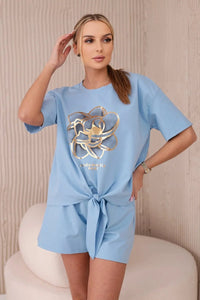 Set of blouse + shorts with a print 6919D / – Blue цвет / color | Lexline Fashion