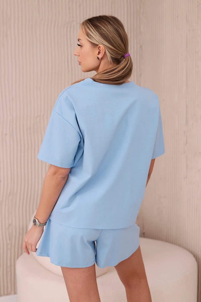 Set of blouse + shorts with a print 6919D / – Blue цвет / color | Lexline Fashion