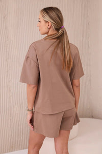 Set of blouse + shorts with a print 6919D / – Camel цвет / color | Lexline Fashion
