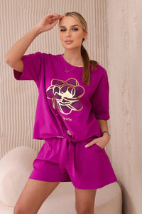 Set of blouse + shorts with a print 6919D / – Dark || purple цвет / color | Lexline Fashion