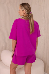 Set of blouse + shorts with a print 6919D / – Dark || purple цвет / color | Lexline Fashion