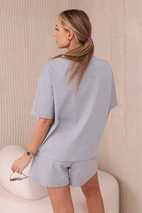 Set of blouse + shorts with a print 6919D / – Gray цвет / color | Lexline Fashion