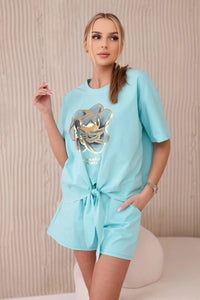 Set of blouse + shorts with a print 6919D / – Mint цвет / color | Lexline Fashion