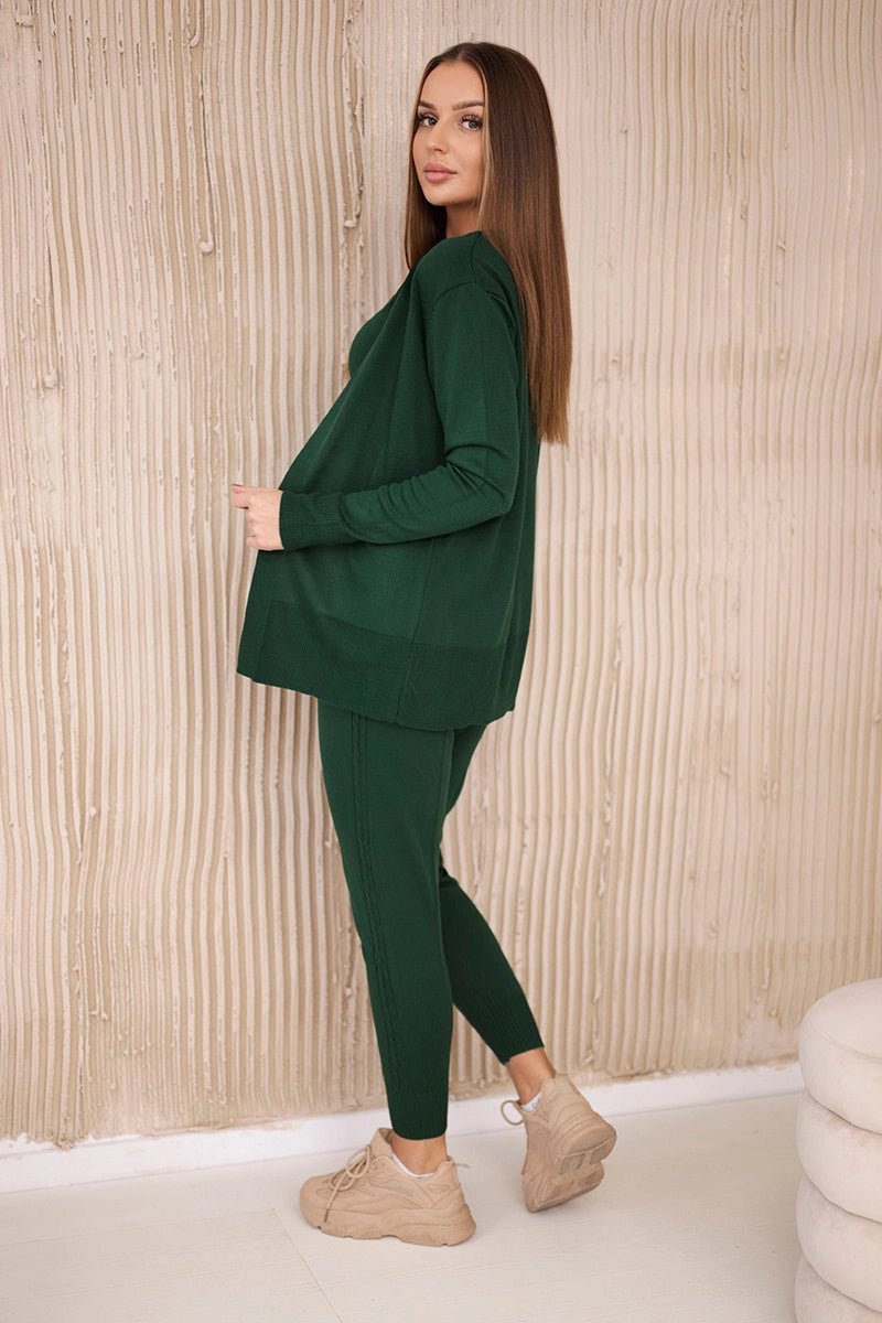 Set of Cardigan, Blouse and Pants 2021 - 4 / – Green || Dark цвет / color | Lexline Fashion