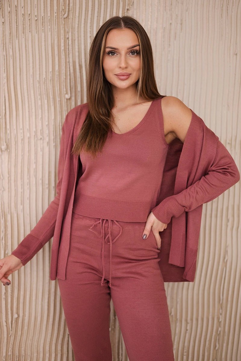 Set of Cardigan, Blouse and Pants 2021 - 4 / – Pink || Dark цвет / color | Lexline Fashion