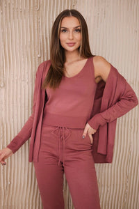 Set of Cardigan, Blouse and Pants 2021 - 4 / – Pink || Dark цвет / color | Lexline Fashion