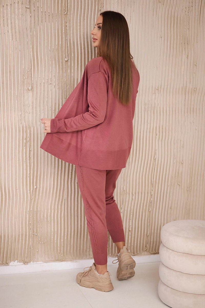 Set of Cardigan, Blouse and Pants 2021 - 4 / – Pink || Dark цвет / color | Lexline Fashion