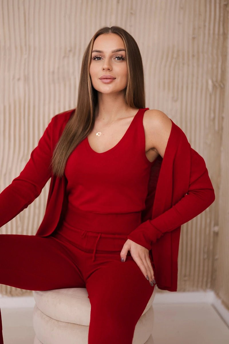 Set of Cardigan, Blouse and Pants 2021 - 4 / – Red цвет / color | Lexline Fashion