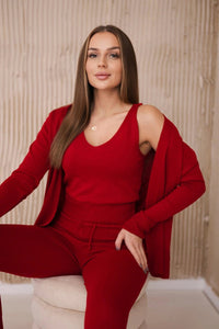 Set of Cardigan, Blouse and Pants 2021 - 4 / – Red цвет / color | Lexline Fashion