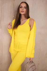 Set of Cardigan, Blouse and Pants 2021 - 4 / – Yellow цвет / color | Lexline Fashion