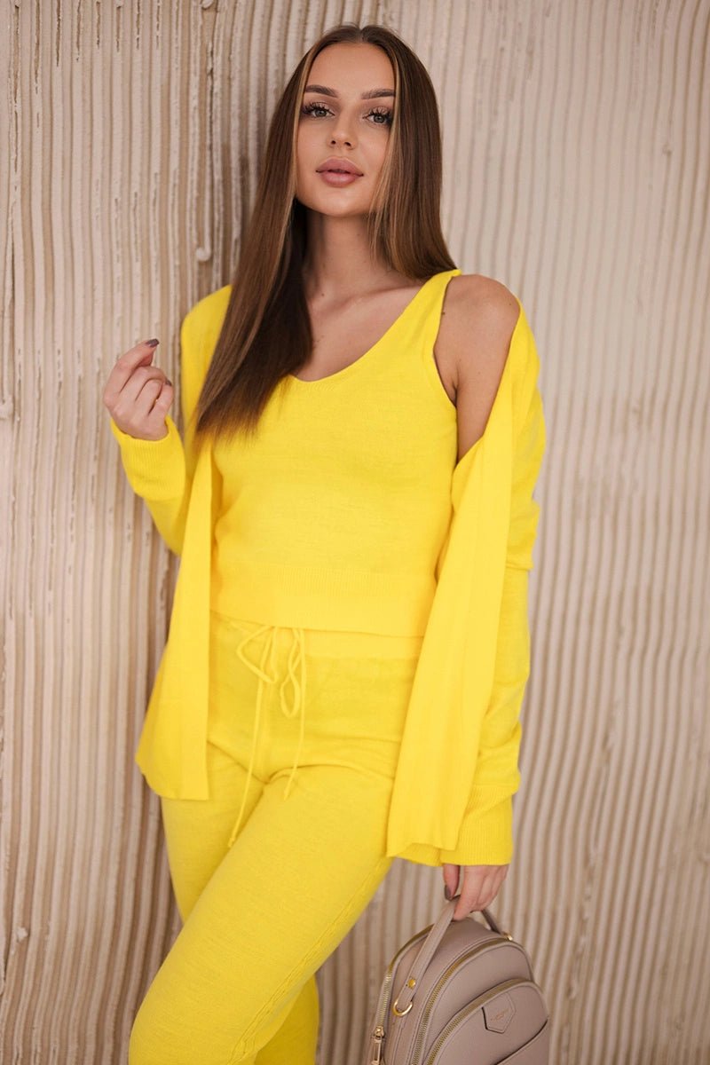 Set of Cardigan, Blouse and Pants 2021 - 4 / – Yellow цвет / color | Lexline Fashion