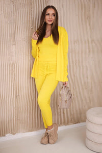 Set of Cardigan, Blouse and Pants 2021 - 4 / – Yellow цвет / color | Lexline Fashion