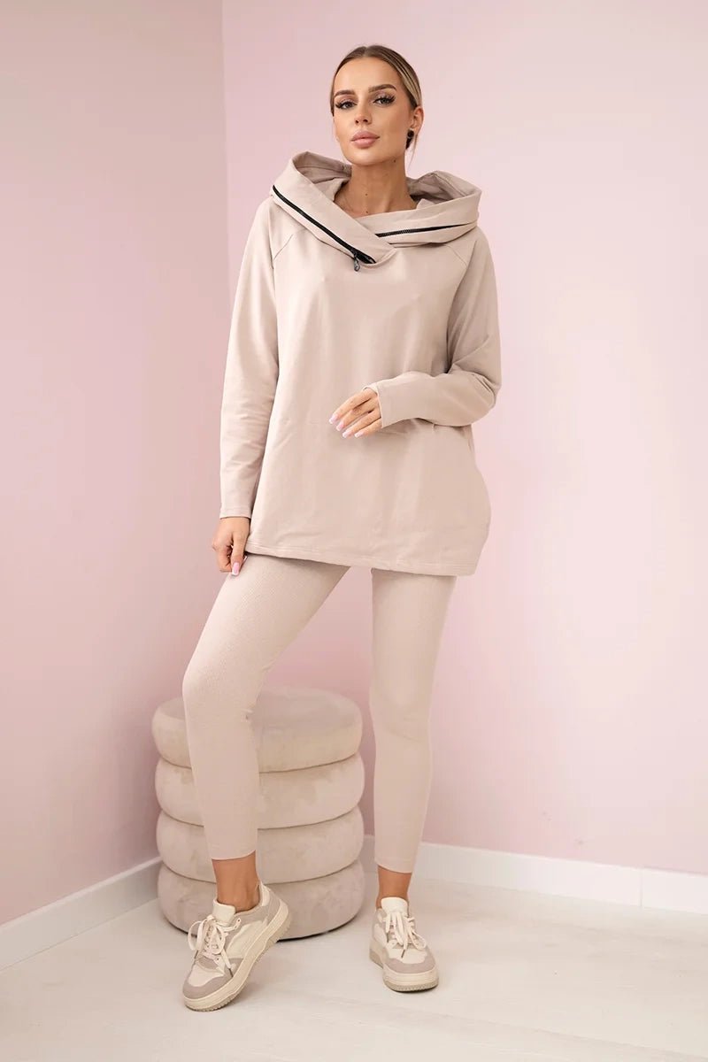 Set of cotton hoodie + leggings 9463 / – Beige цвет / color | Lexline Fashion