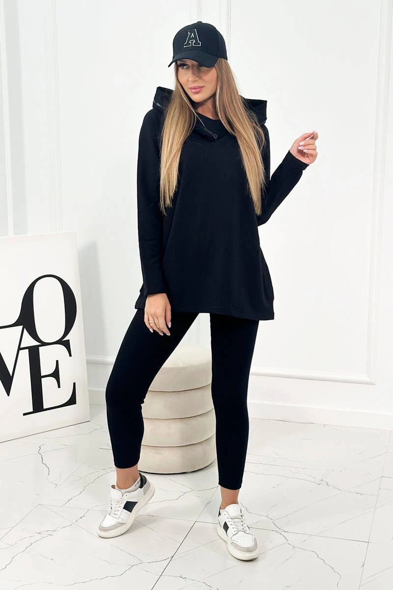 Set of cotton hoodie + leggings 9463 / – Black цвет / color | Lexline Fashion