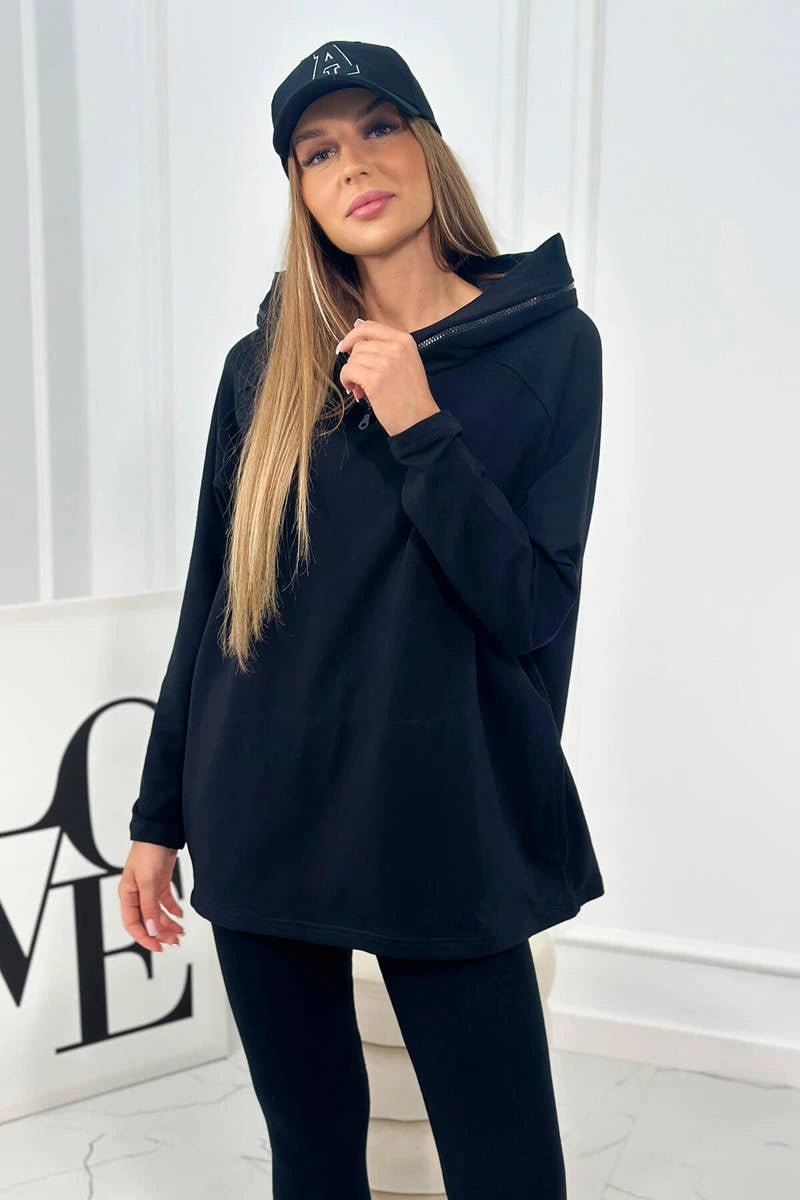Set of cotton hoodie + leggings 9463 / – Black цвет / color | Lexline Fashion