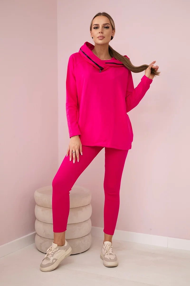Set of cotton hoodie + leggings 9463 / – Fuchsia цвет / color | Lexline Fashion