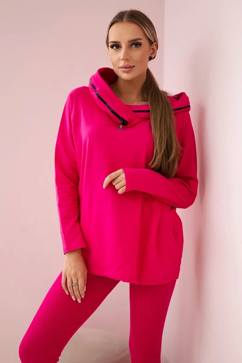 Set of cotton hoodie + leggings 9463 / – Fuchsia цвет / color | Lexline Fashion