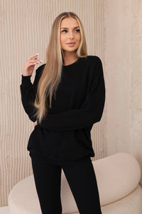 Set of cotton sweatshirt + leggings 9454 / – Black цвет / color | Lexline Fashion