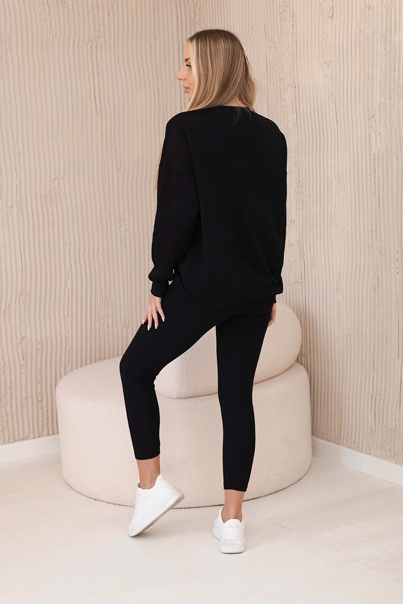 Set of cotton sweatshirt + leggings 9454 / – Black цвет / color | Lexline Fashion
