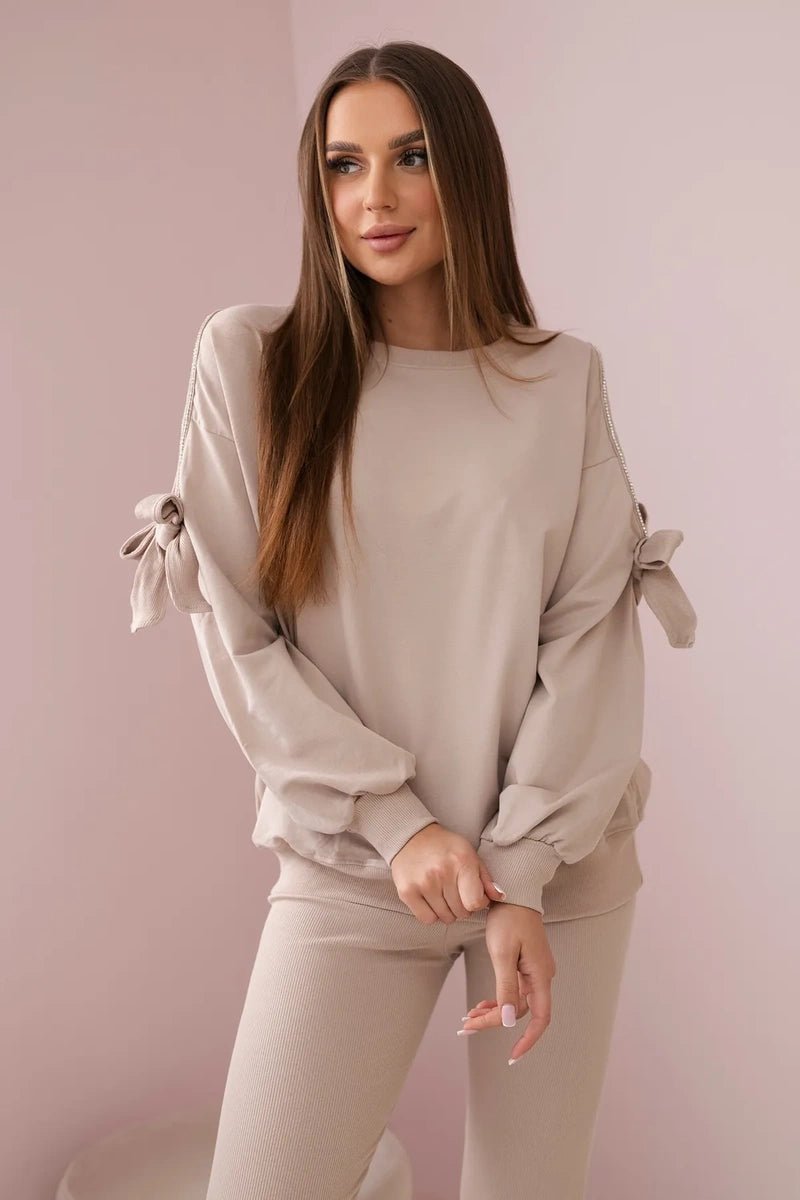 Set of sweatshirt and leggings 9801 / – Beige цвет / color | Lexline Fashion