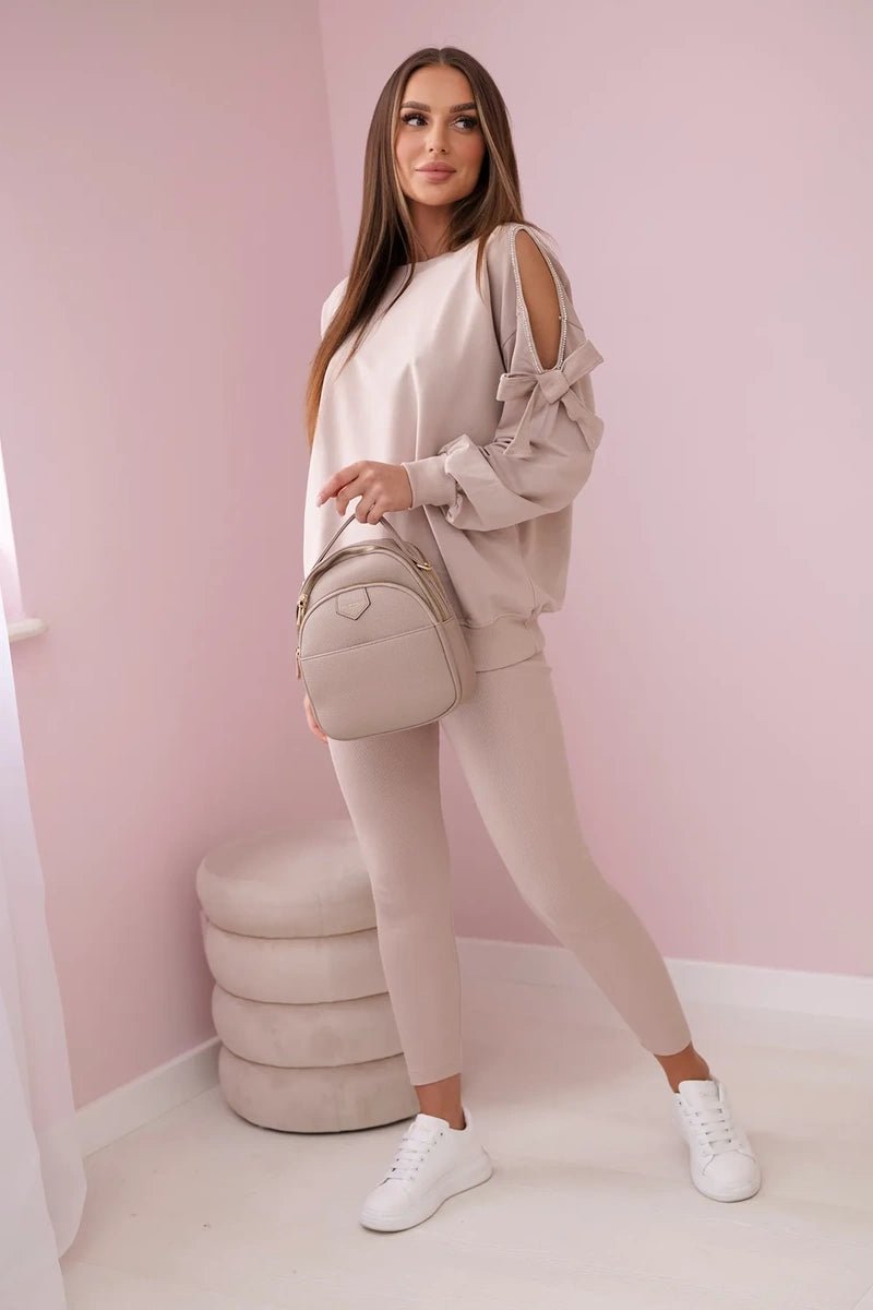 Set of sweatshirt and leggings 9801 / – Beige цвет / color | Lexline Fashion