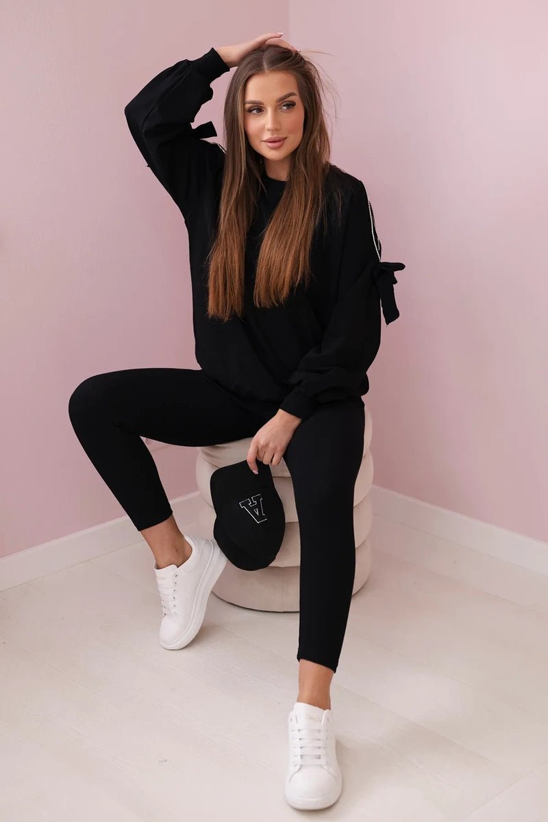 Set of sweatshirt and leggings 9801 / – Black цвет / color | Lexline Fashion