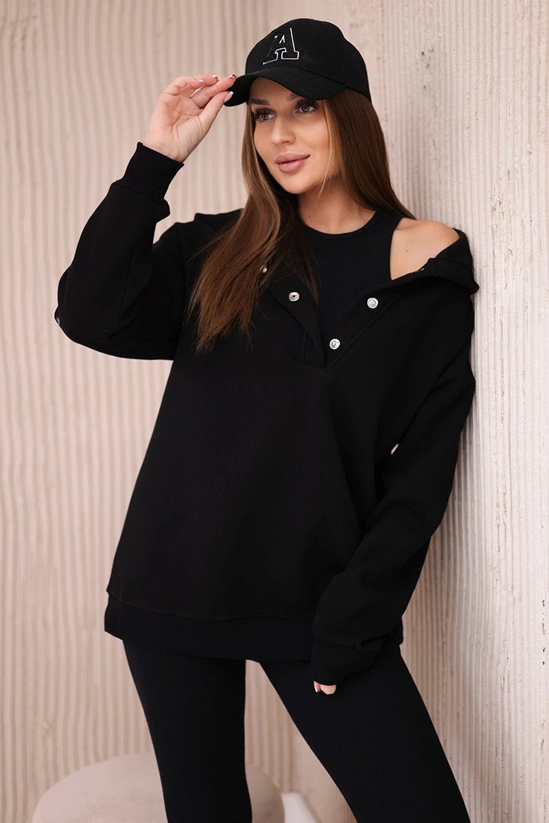Set of sweatshirt, top and leggings 9446 / – Black цвет / color | Lexline Fashion