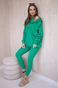 Set of sweatshirt, top and leggings 9446 / – Green цвет / color | Lexline Fashion