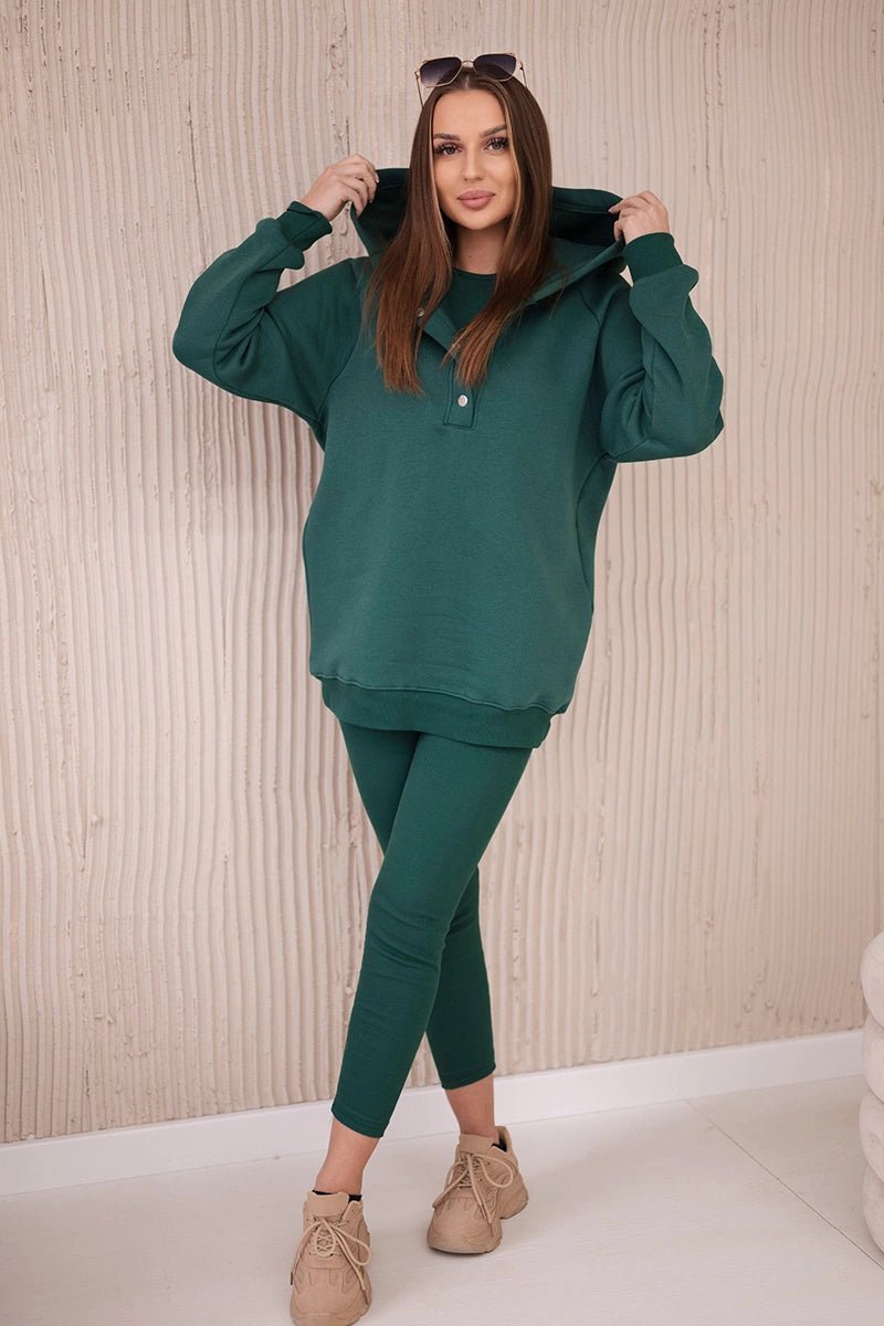 Set of sweatshirt, top and leggings 9446 / – Green || Dark цвет / color | Lexline Fashion