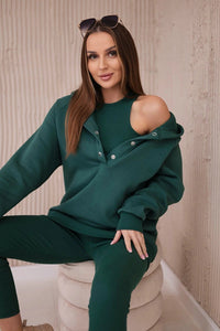 Set of sweatshirt, top and leggings 9446 / – Green || Dark цвет / color | Lexline Fashion
