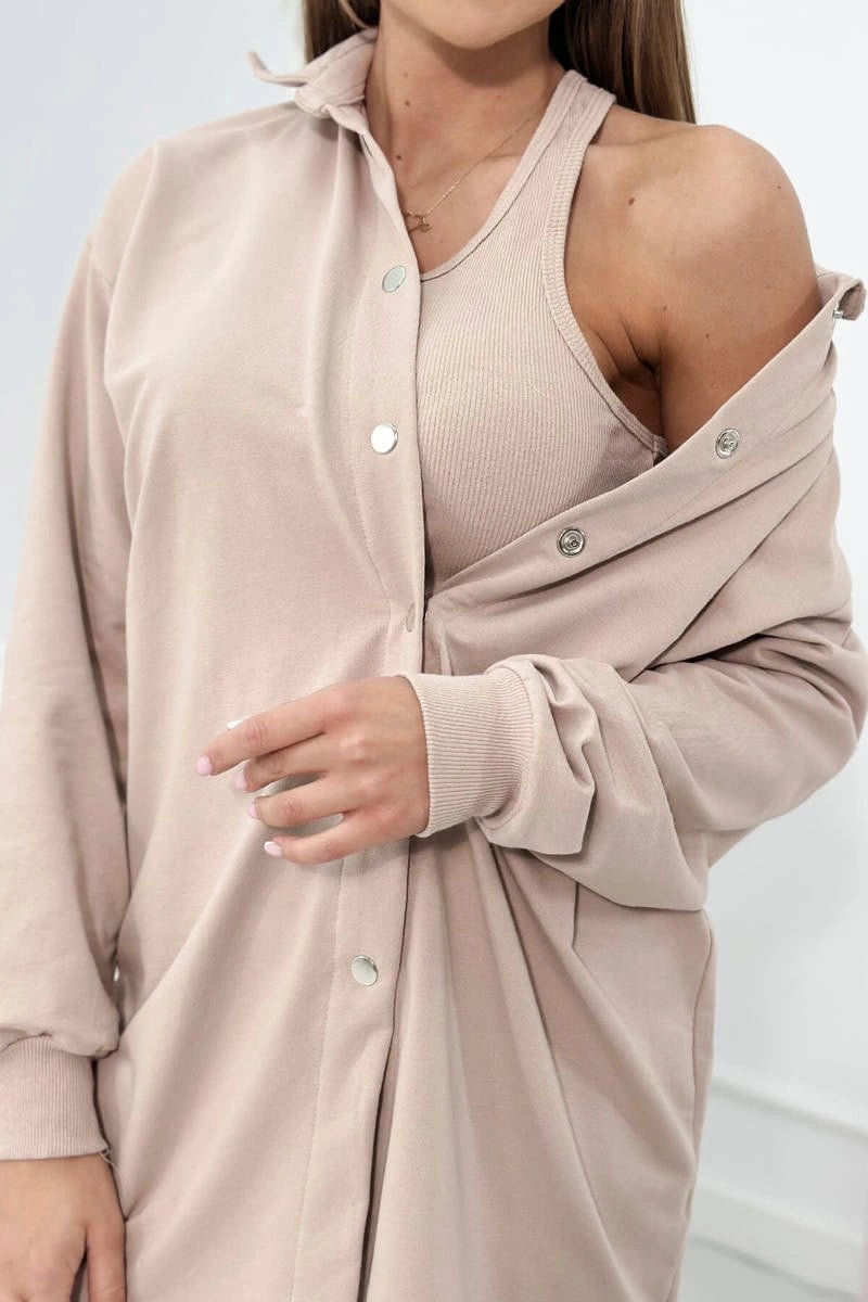 Set of sweatshirt, top and leggings 9452 / – Beige цвет / color | Lexline Fashion