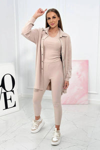Set of sweatshirt, top and leggings 9452 / – Beige цвет / color | Lexline Fashion