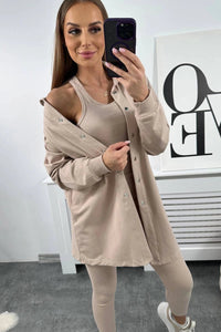 Set of sweatshirt, top and leggings 9452 / – Beige цвет / color | Lexline Fashion
