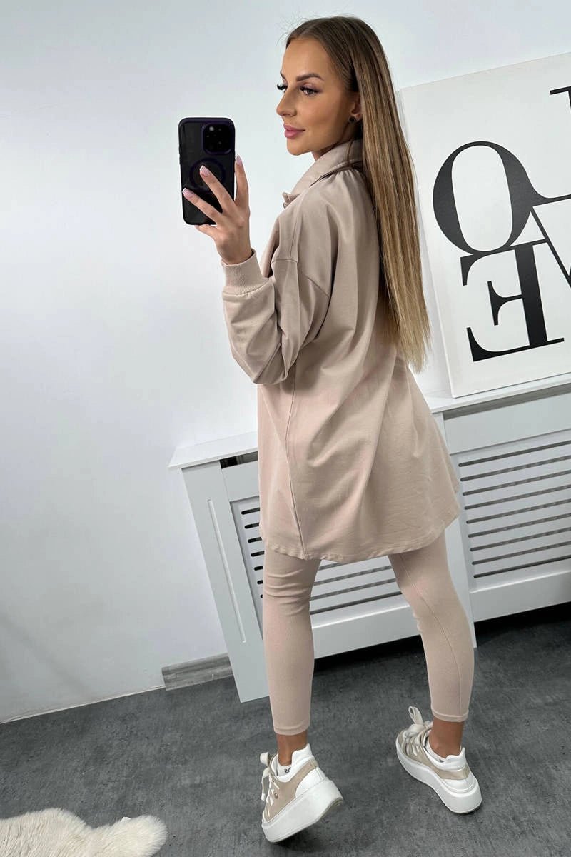 Set of sweatshirt, top and leggings 9452 / – Beige цвет / color | Lexline Fashion