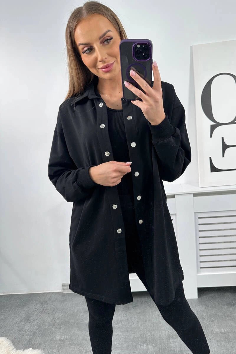 Set of sweatshirt, top and leggings 9452 / – Black цвет / color | Lexline Fashion