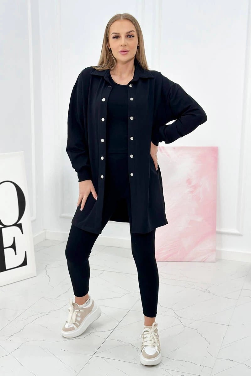 Set of sweatshirt, top and leggings 9452 / – Black цвет / color | Lexline Fashion