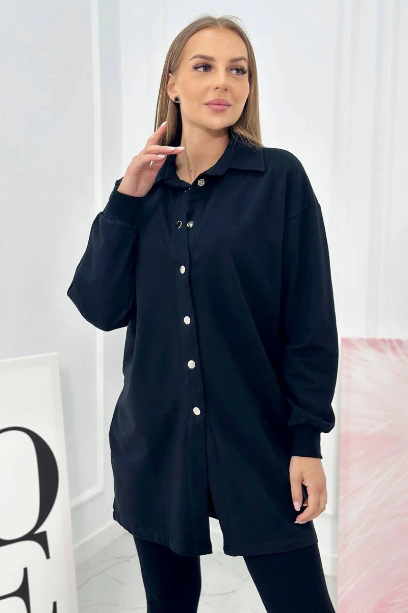 Set of sweatshirt, top and leggings 9452 / – Black цвет / color | Lexline Fashion