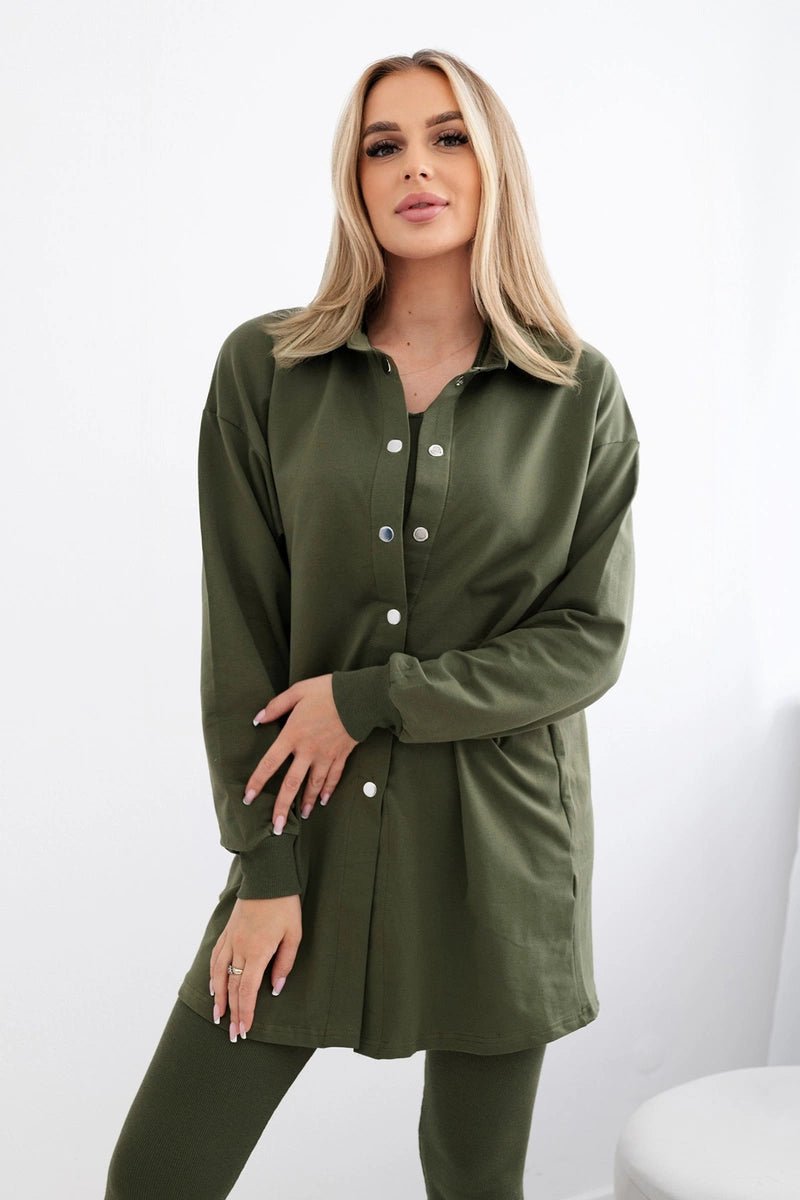 Set of sweatshirt, top and leggings 9452 / – Khaki цвет / color | Lexline Fashion