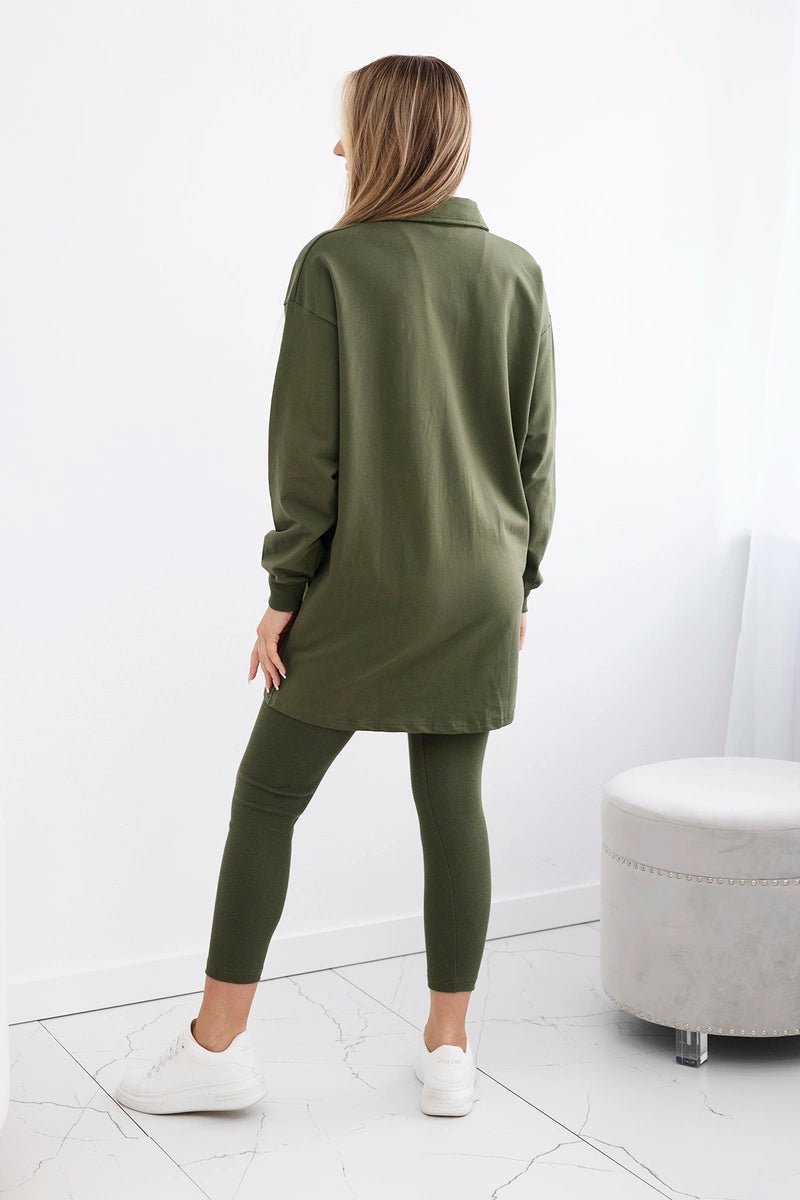 Set of sweatshirt, top and leggings 9452 / – Khaki цвет / color | Lexline Fashion
