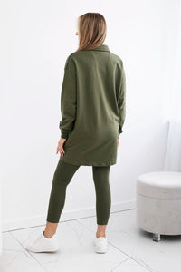 Set of sweatshirt, top and leggings 9452 / – Khaki цвет / color | Lexline Fashion