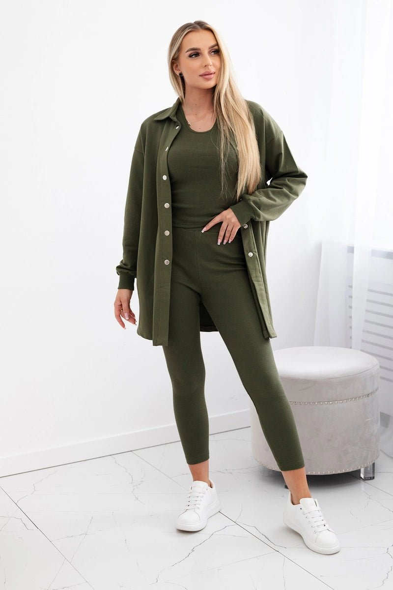 Set of sweatshirt, top and leggings 9452 / – Khaki цвет / color | Lexline Fashion