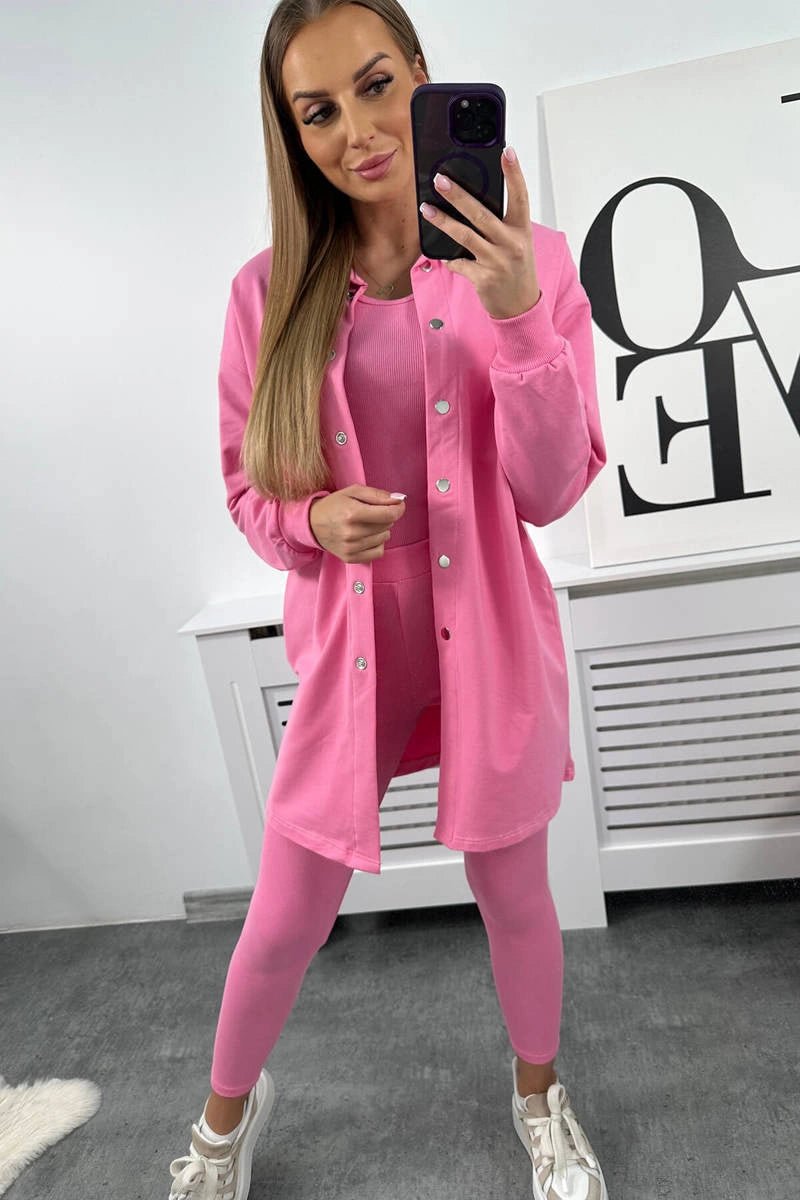 Set of sweatshirt, top and leggings 9452 / – Pink || Light цвет / color | Lexline Fashion