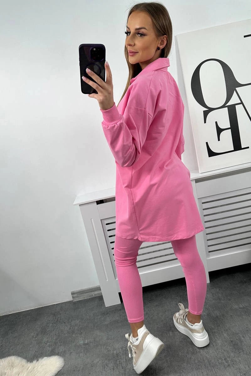 Set of sweatshirt, top and leggings 9452 / – Pink || Light цвет / color | Lexline Fashion