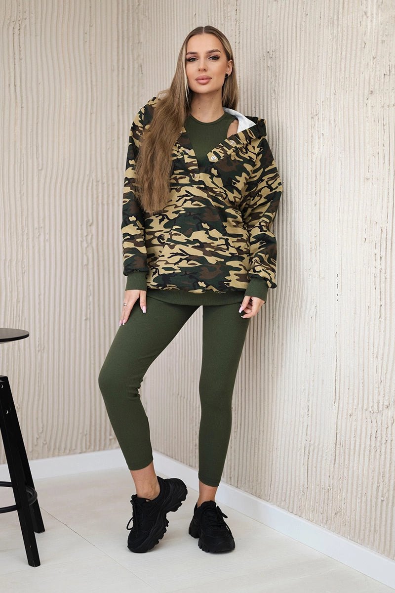 Set of sweatshirt, top and leggings 9615 / – Beige цвет / color | Lexline Fashion